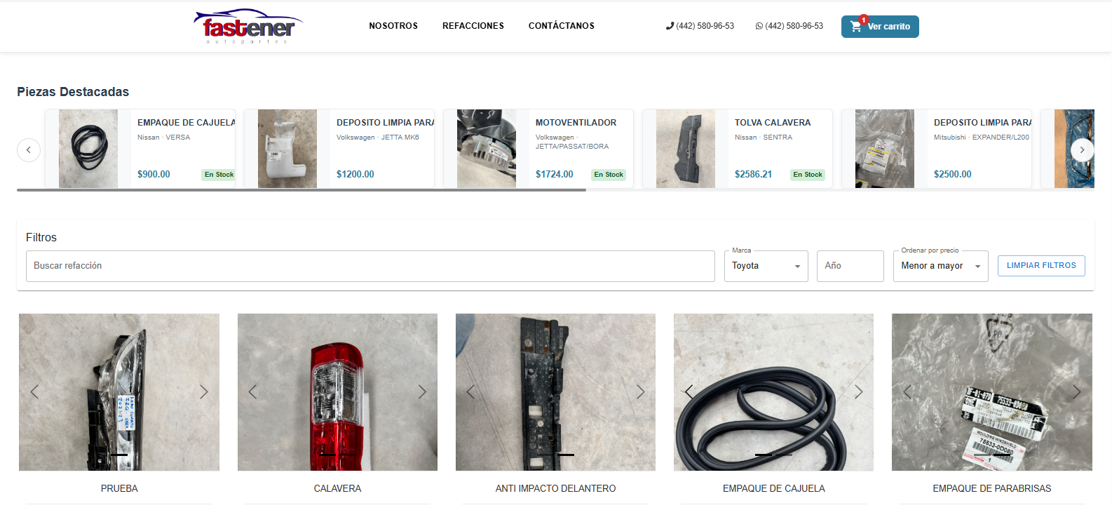 Fastener Autopartes online catalog with 300+ products